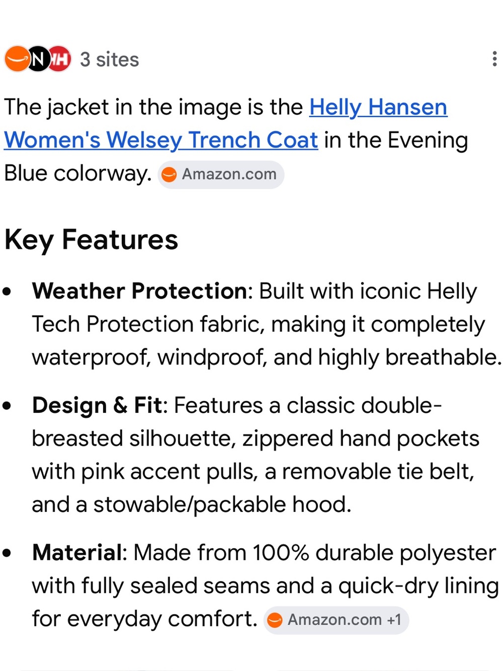 Helly Hansen Wesley Trench Coat Blue/Pink Size S - Picture 7 of 7